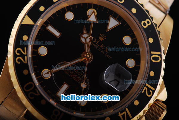 Rolex GMT Yachtmaster Automatic Movement Full Gold Case/Strap with Black Dial - Click Image to Close